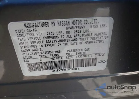 2019 Infiniti Q50 3.0T Signature Edition z USA, uszkodzony, nr VIN JN1EV7AR4KM590859